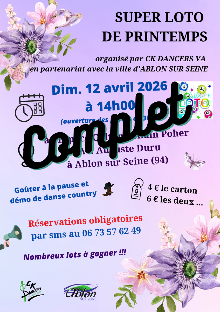 SUPER LOTO DE PRINTEMPS - 12 AVRIL 2026 - COMPLET