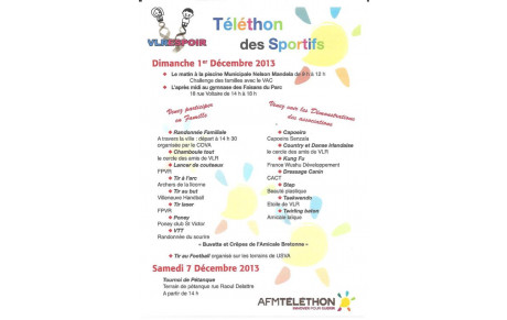 TELETHON DES SPORTIFS au gymnase des Faisans du Parc le dimanche 01/12/2013 à partir de 14h